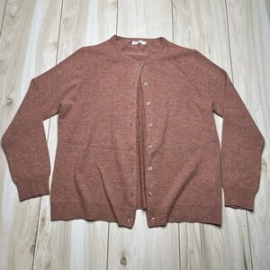 WoolOvers Cashmere Merino Wool Crew Neck Cardigan Nutmeg Size Large Button Up